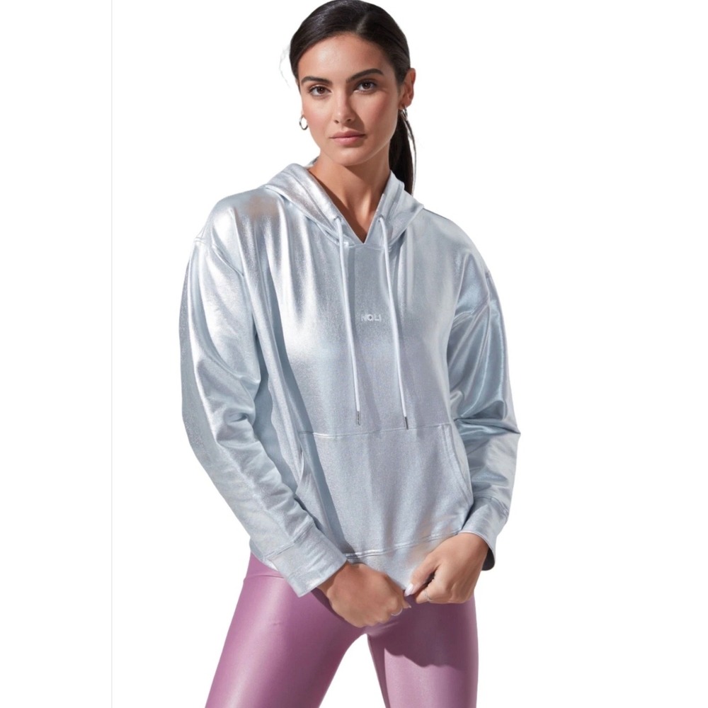NOLI Chrome Hoodie Women Small Silver Metallic Futuristic Cybercore‎ NY6828-SL